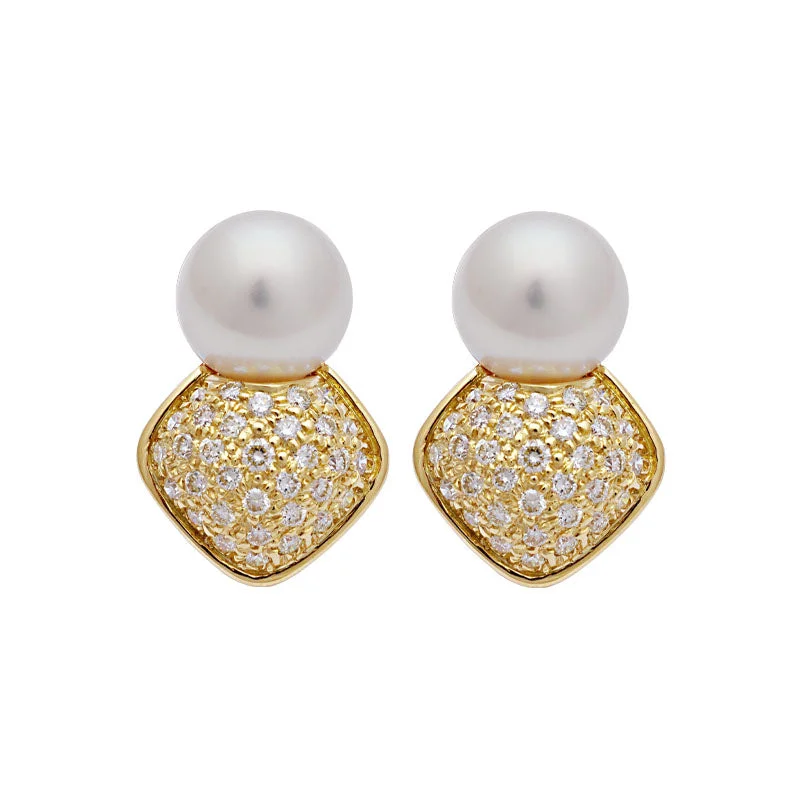 chunky earrings for women -Earrings-South Sea Pearl and Diamond