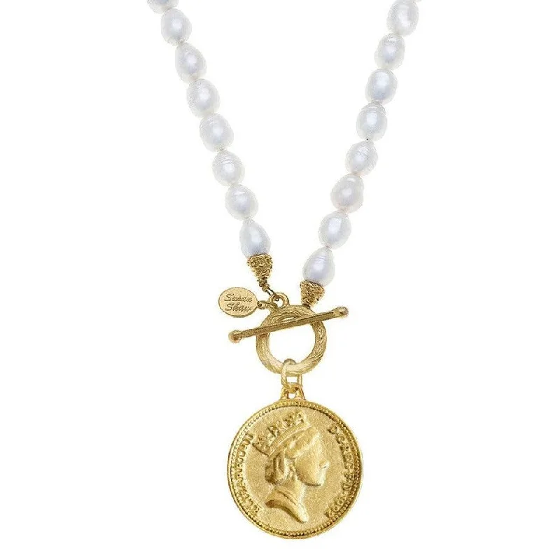 personalized zodiac necklaces -Queen Elizabeth Coin on Pearl Necklace