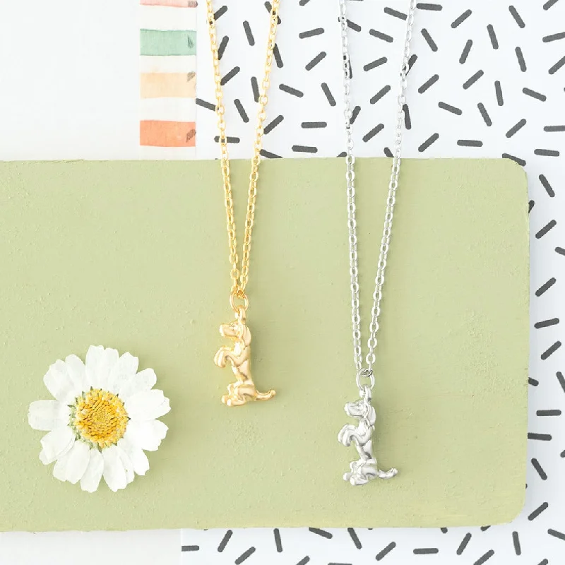 dainty gold necklaces for women -Dog Sitting Charm Necklace