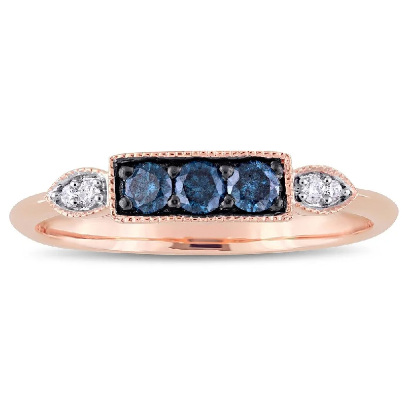 adjustable gold rings for women -Miadora 10k Rose Gold 1/4ct TDW Blue and White Diamond Bar Anniversary Ring