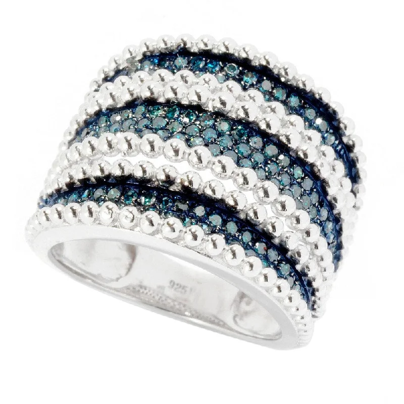 fashion gemstone rings for women -Sterling Silver 3/4ct TDW Blue Diamond Multi-row Ring