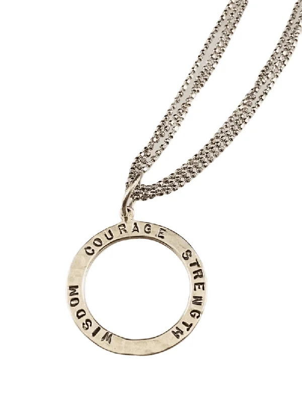 moonstone necklaces for women -16"-18" Sterling 'Wisdom Courage Strength' Hammered Circle Necklace