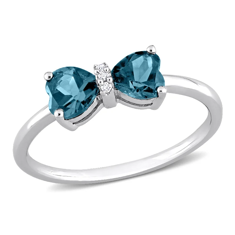 mixed metal rings for women -Miadora 1ct TGW London Blue Topaz and Diamond Accent Ring in 10k White Gold