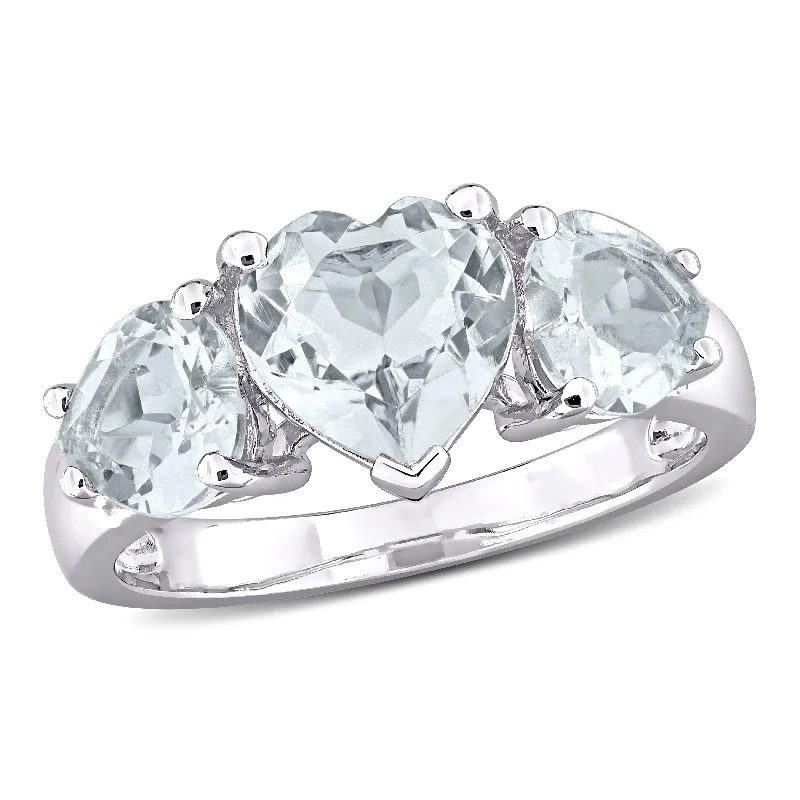 wedding bands for women -Miadora 2 4/5ct TGW Aquamarine 3-Stone Heart Ring in Sterling Silver