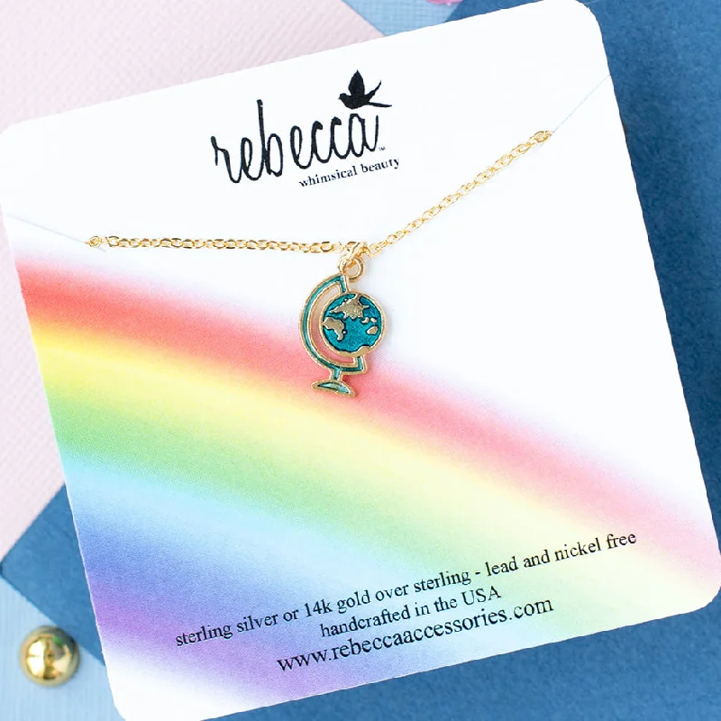 diamond necklaces for women -Globe Enamel Charm Pendant Necklace Children's Jewelry