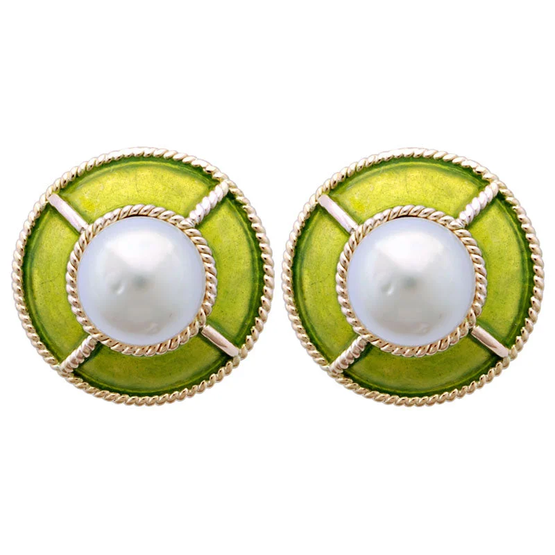 zirconia earrings for women -Earrings-Pearl (Enamel)