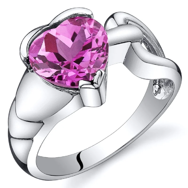 stackable rings for women -Sterling Silver 2.5 ct Created Pink Sapphire Solitaire Ring