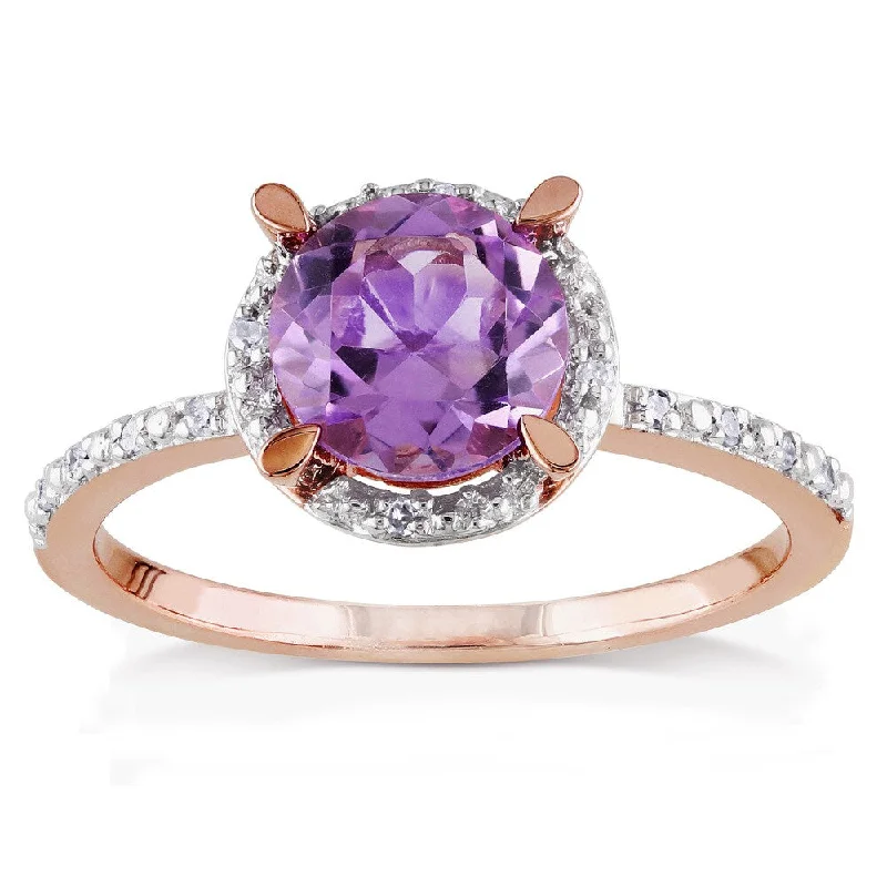 silver rings for women -Miadora 10k Rose Gold 1 1/3ct TGW Amethyst and Diamond Accent Ring (H-I, I2-I3)