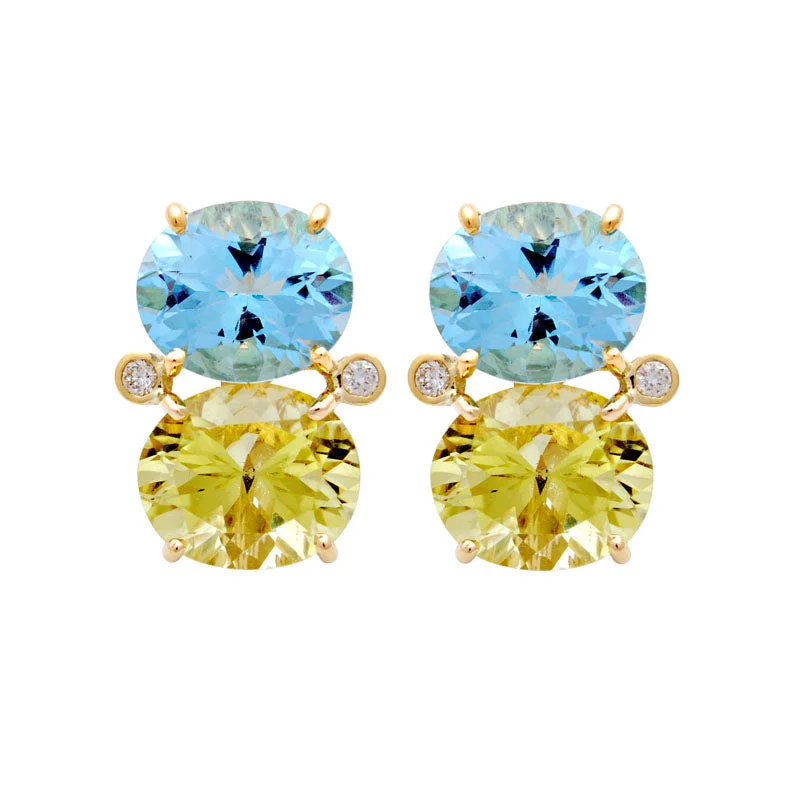 long drop earrings for women -Earrings-Blue Topaz, Lemon Quartz and Diamond