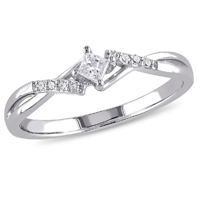 gold plated rings for women -Miadora 10k White Gold 1/10ct TDW Princess-Cut Overlapping Diamond Promise Ring