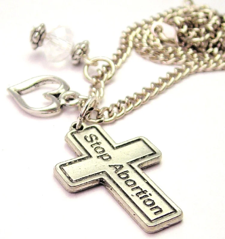 diamond necklaces for women -Cross Stop Abortion Necklace with Small Heart